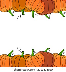 Autumn frame with pumpkins isolated on transparent background. Vector illustration