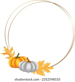 Autumn frame with pumpkins and leaves.