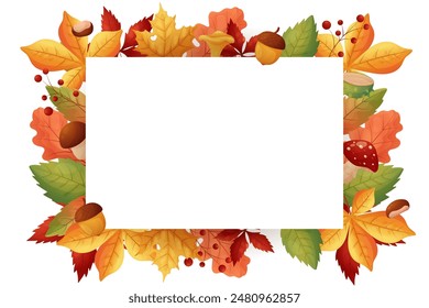 Autumn frame in rectangle shape on white isolated background.