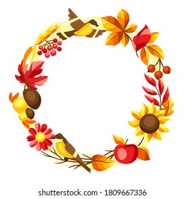 Autumn frame with seasonal leaves and items. Illustration of foliage and flowers. - Shutterstock ID 1809667336