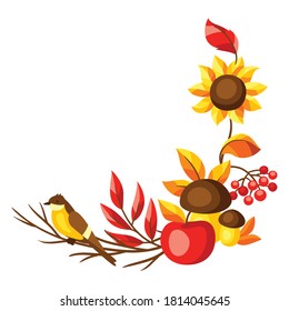 Autumn frame with seasonal leaves and items. Illustration of foliage and flowers.