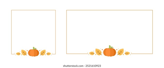 Autumn Frame Set, Halloween, Thanksgiving Pumpkin Border Template. Sale post, promo poster, banner, invitation, website or greeting card. Vector illustration