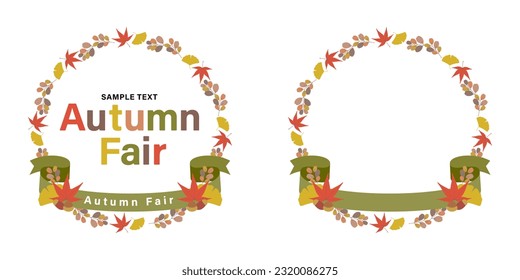 Autumn frame: simple wreath-style frame of fallen leaves (circular with ribbon)