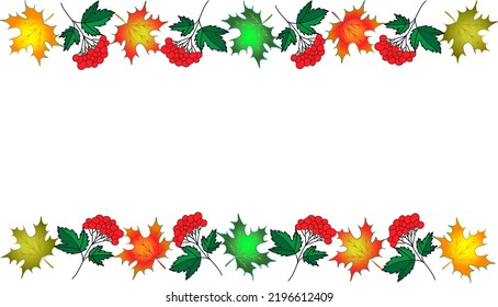 Marco otoñal para texto sobre un fondo blanco. Se representan hojas de otoño y bayas coloridas. Ilustración vectorial.