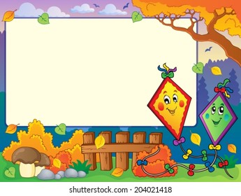 Autumn frame with two kites - eps10 vector illustration.