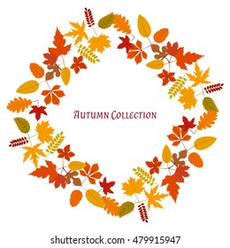 Autumn frame. Vector background. Vector illustration. Floral vector pattern. Fashion Graphic Design. Beauty concept. Bright colors leaves. Template for prints, textile, wrapping and decoration.
