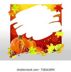 Autumn frame.  Vector image with pumpkin, nut, autumn leaves.Vector picture, image for poster, stickers, business cards.