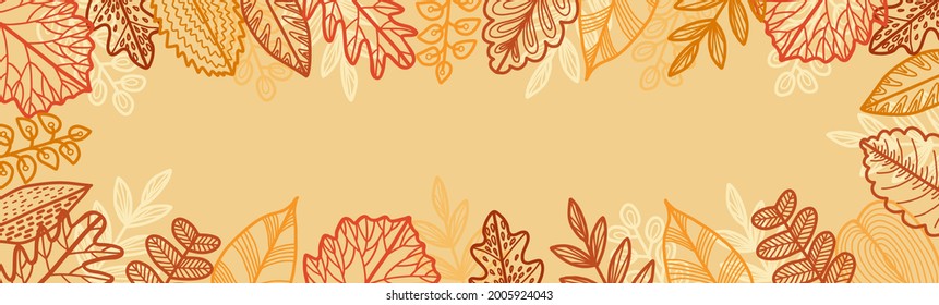 Autumn frame with yellow and orange leaves. Leaf fall. Thanksgiving Day. Modern design template for sale banner, horizontal poster, header, cover, social media, fashion advertising
