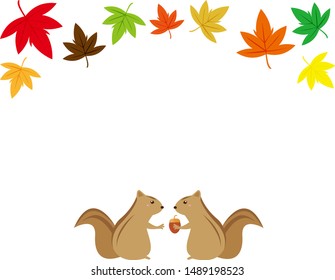 Autumn frame.Illustration of cute squirrel.Maple leaf