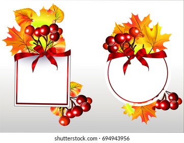 Autumn frame.Rowan and autumn leaves.Autumn.Vector picture, image for poster, stickers, business cards.