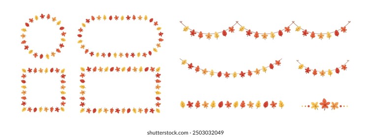 Marcos y bordes de otoño, diseño de guirnaldas colgantes, conjunto de Ilustración vectorial de Elementos gráficos botánicos de otoño y acción de gracias