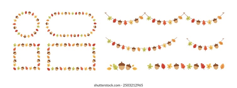 Herbstrahmen und Ränder, hängende Girlanden-Design, Herbst und Thanksgiving botanische grafische Elemente, Vektorgrafik-Set