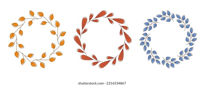 Autumn Frames. Fall Round Borders. Collection of Vector Hand Drawn Doodle Backgrounds.