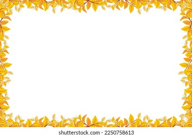 Marcos de otoño. Ilustración del borde natural de hojas doradas amarillas. Plantilla en blanco con tema de otoño