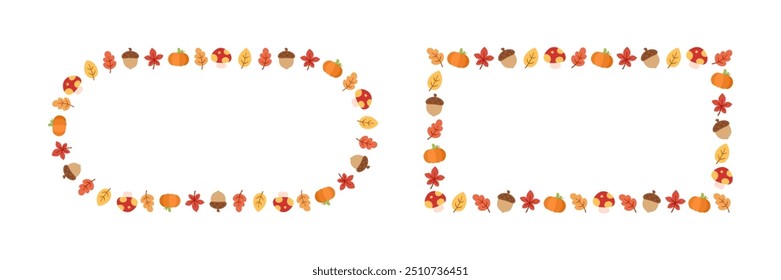 Autumn frames set. Modern vector illustration. Halloween, Thanksgiving fall border template.