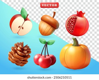 Autumn fruit, 3d vector. Suitable for design elements