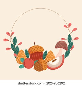 autumn fruit and acorns with leaves