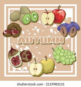 Autumn fruit icon hand-painted watercolor-style material set