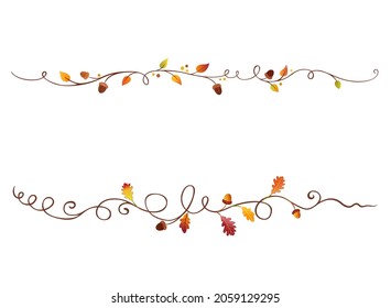 Decoración de frutas de otoño. Frutos de los bosques y adornos de plantas. Divisores de texto floral. Hojas de roble otoñales y divisores de bellota. Plantas de batir con bellotas. Bordes de hojas de otoño.