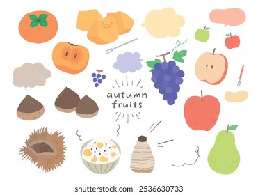 Autumn fruits hand drawn illustration set