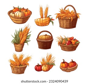 Paquete de diseño vectorial de la cosecha de frutas de otoño