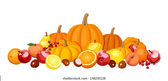Autumn fruits and vegetables. Vector illustration.