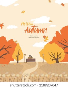 Autumn, full of autumn leaves, lovers are dating in the park