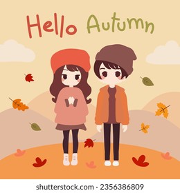 Autumn, full of autumn leaves, lovers are dating.