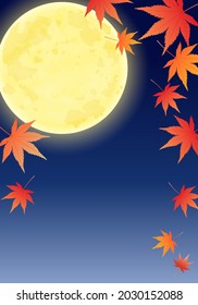 Autumn full moon and maple Japanese style vector illustration frame (background)