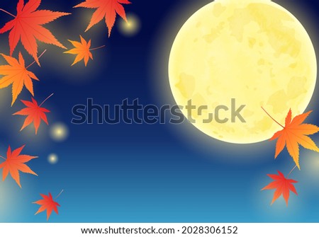 Autumn full moon and maple Japanese style vector illustration frame (background)