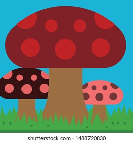 autumn fungi in the grass on a blue background