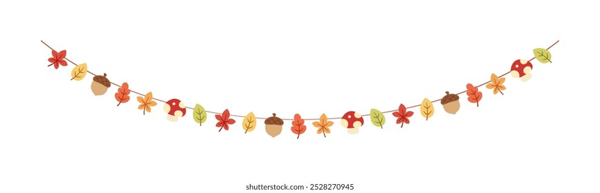 Autumn garland, graphic elements for Fall and Thanksgiving season. Vector isolated on white background.