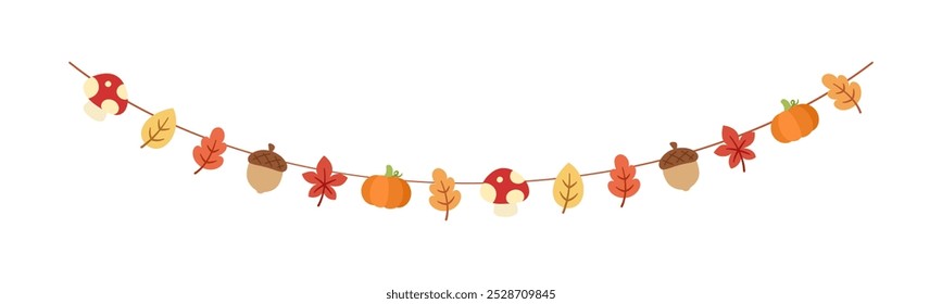 Autumn garland, graphic elements for Fall and Thanksgiving season. Vector isolated on white background.