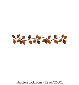 Autumn garland with leaves and acorns. Vector illustration of fall garland. Cartoon garland with leaves and sprigs with acorns isolated on white. Thanksgiving decor concept