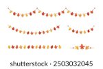 Autumn garlands and borders design elements set. Fall Thanksgiving themed graphics collection. Vector illustration.