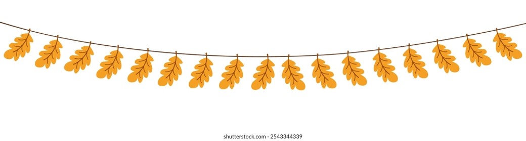 Autumn garlands of oak leaves for Thanksgiving day. Vector illustration isolated on white background.