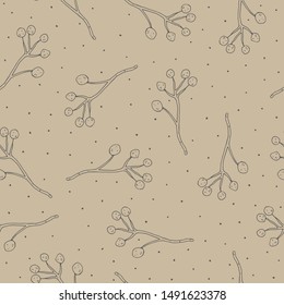 Autumn gentle simple seamless pattern with contours of twigs, decorative elements on a neutral background. season. vector. 