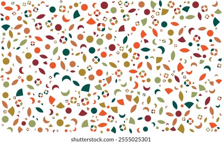 Autumn Geometric Abstract Pattern. Vibrant Fall Inspired Design with Leaves, Circles, and Floral Motifs in Warm Earth Tones. Perfect for Digital Art, Fabric Prints, Scrapbooking, and Seasonal Projects