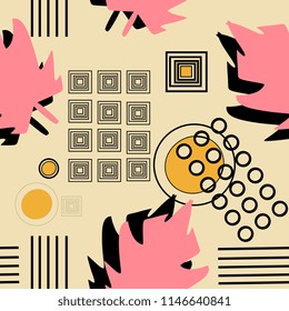 Autumn geometric abstract seamless pattern. Vintage retro memphis style 90s background.