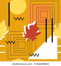 Autumn geometric abstract seamless pattern. Vintage retro memphis style 90s background.