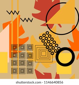 Autumn geometric abstract seamless pattern. Vintage retro memphis style 90s background.
