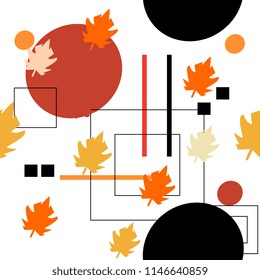 Autumn geometric abstract seamless pattern. Vintage retro memphis style 90s background.