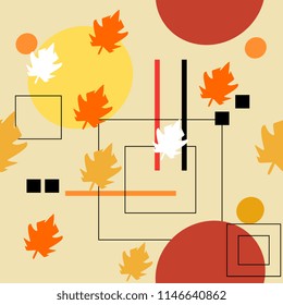 Autumn geometric abstract seamless pattern. Vintage retro memphis style 90s background.