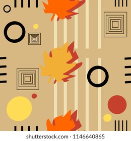 Autumn geometric abstract seamless pattern. Vintage retro memphis style 90s background.