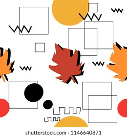 Autumn geometric abstract seamless pattern. Vintage retro memphis style 90s background.