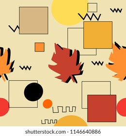 Autumn geometric abstract seamless pattern. Vintage retro memphis style 90s background.