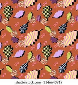 Autumn geometric abstract seamless pattern. Vintage retro memphis style 90s background.
