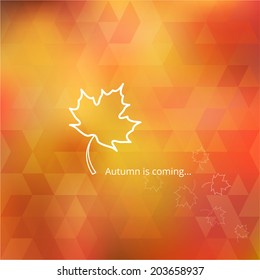 Autumn geometric orange and yellow background with leaf icon. Vector illustration.