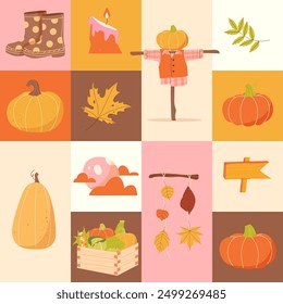 Autumn geometric pattern with autumn elements