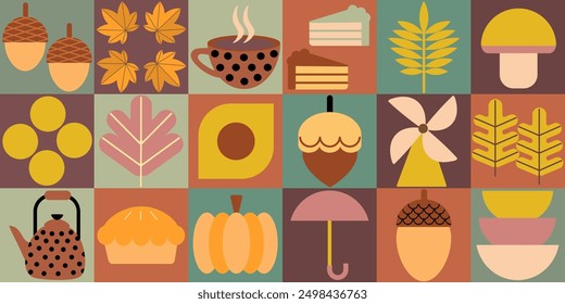 Autumn. Geometric seamless pattern mosaic in scandinavian style. Poster for sale, banner, cover, flyer.Bauhaus pattern abstract geometric.